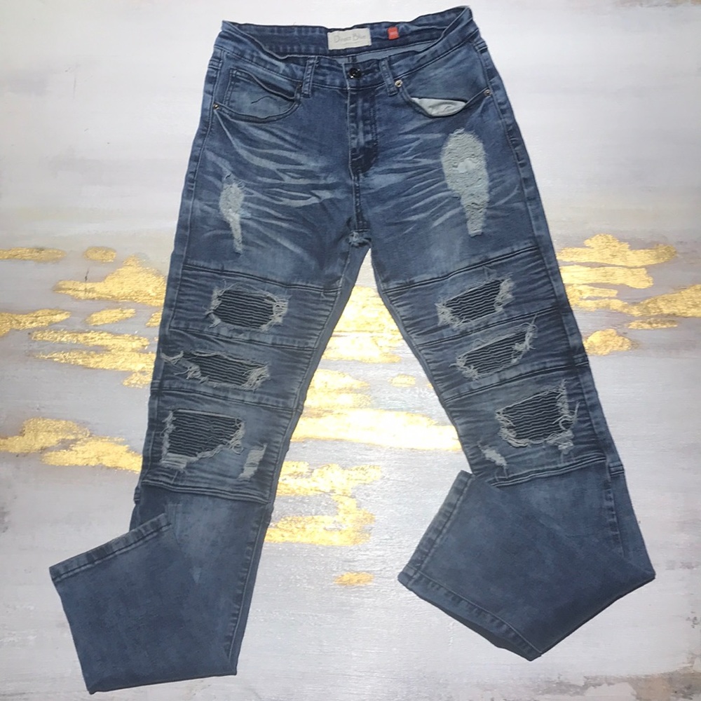 blue moto jeans